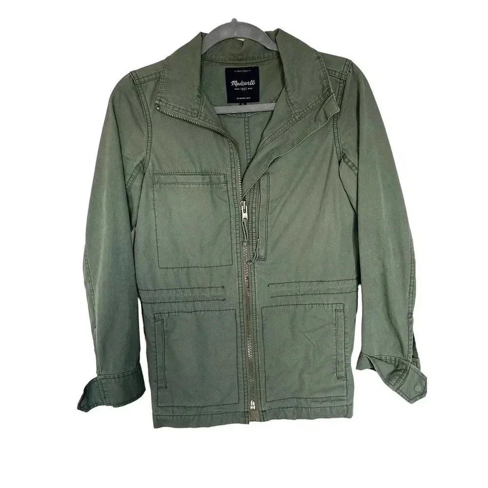Madewell Women's Olive Green Fleet Full Zip Military Jacket Size Xs